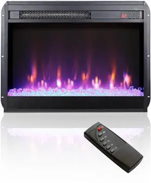 23 inch electric fireplace insert, ultra thin heater with crystal  & realistic flame, remote control with timer, overheating protection,with sidelight