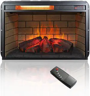 26 inch infrared quartz heater fireplace insert -woodlog version with brick