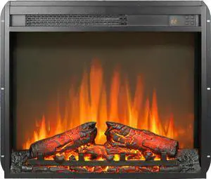 23 inch electric fireplace insert, ultra thin heater with log set & realistic flame, remote control with timer, overheating protection
