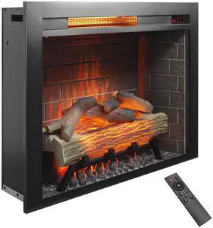 28 inch Infrared Electric Fireplace Insert, Touch Panel Home Decor Heater, Smokeless Firebox With fixed Trim Kit.With Crackling Sound