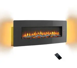 48 inch Curved Front Wall Mounted Electric Fireplace with remote and multi color flame & emberbed