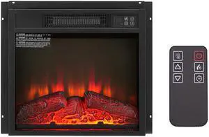 Electric Fireplace Insert 18" 1400W 120V ,Equipped with remote control, ultra thin heater with log set & realistic flame - BLACK