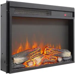 23 inch electric fireplace insert, ultra thin heater with log set & realistic flame, remote control with timer, overheating protection
