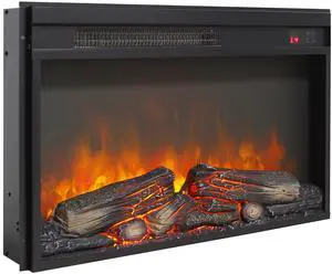 26 inch electric fireplace insert, ultra thin heater with log set & realistic flame, remote control with timer, overheating protection