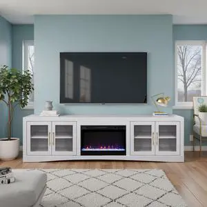 Heritage 94 inch Fireplace TV Stand, for TVs up to 100 inches, White Finish