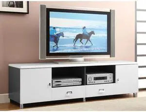 Glossy White and Grey 2-Drawer TV Console