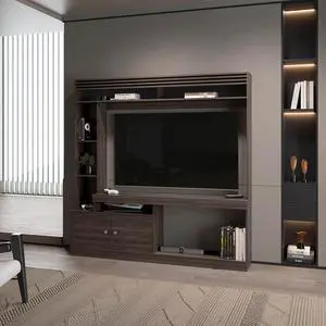 Stained Walnut Entertainment Center with 2-Door and Open Storage