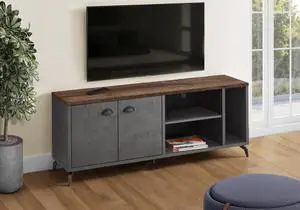 Tv Stand, 60 Inch, Console, Media Entertainment Center, Storage Cabinet, Living Room, Bedroom, Brown And Grey Laminate, Grey Metal, Contemporary, Modern