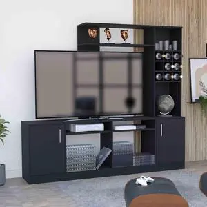 Kava Entertainment Center, Six External Shelves, Double Door Cabinet, Storage Spaces for TV´s up 37" -Black
