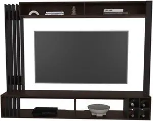 Bremmen Entertainment Center With Open Shelves, Tv Panel And Storage Compartment For Living Room or Bedroom, Stained Walnut