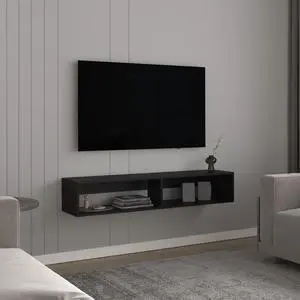 TV Stand 10.4" H, with 2 Shelves, Black