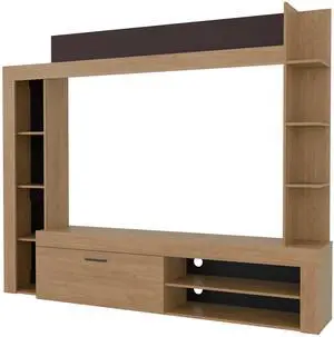 Natural Oak TV Stand with Shelf and Cabinet