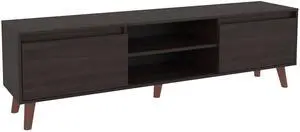 Stained Walnut TV Stand with Cabinets and Open Shelf