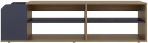 Natural Oak and Navy Blue Entertainment Console with Open Shelf