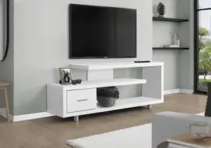 Tv Stand, 60 Inch, Console, Media Entertainment Center, Storage Cabinet, Living Room, Bedroom, White Laminate, Contemporary, Modern