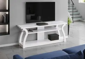 Tv Stand, 60 Inch, Console, Media Entertainment Center, Storage Shelves, Living Room, Bedroom, White Laminate, Contemporary, Modern