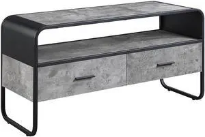 Modern Sleek Design Black Finish TV Stand with Shelf Storage Drawers Frame Concrete Gray Luxury Living Room Furniture 1pc