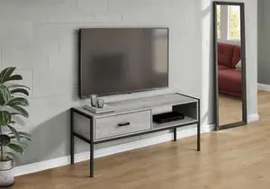 Tv Stand, 48 Inch, Console, Media Entertainment Center, Storage Drawer, Living Room, Bedroom, Grey Laminate, Black Metal, Contemporary, Modern