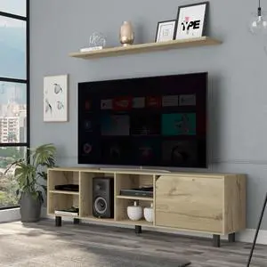 Valdivia Tv Stand for TV´s up 70", Four Open Shelves, Five Legs -Light Oak