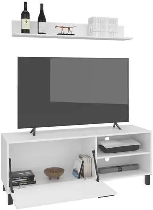 Bryce Tv Stand Two Doors, Open Shelves And Spacious Top Surface, Modern Entertainment Unit, White