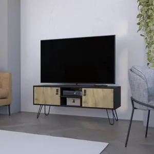 Kimball Hairpin Legs TV Rack, Media Unit with 2 Doors and Open Shelves