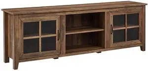 Modern Farmhouse 2-Door Glass Windowpane 70" TV Stand for 80" TVs - Rustic Oak