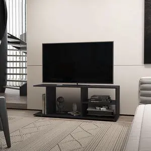 Tubac TV Rack in Melamine with Open Storage, Black