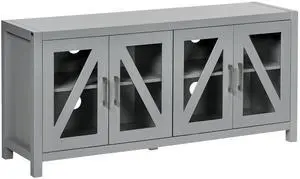 HOMCOM TV Cabinet Stand for TVs up to 58", Entertainment Center with Adjustable Shelves, 4 Glass Doors and 4 Cable Holes for Living Room, Gray