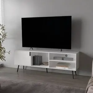 White TV Stand Multistorage with a Door and Open Storage