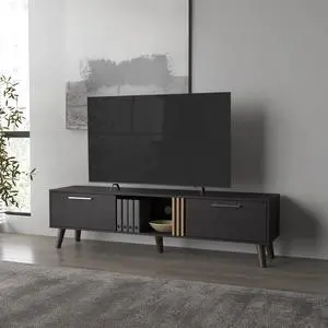 Wengue TV Stand with 2 Doors and Open Storage