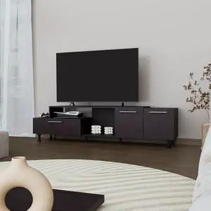 Wengue Entertainment Center with Open Storage and 2-Side Cabinets