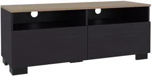 Wenge and Natural Oak TV Stand with a Door and Open Storage