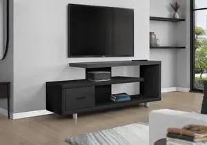 Tv Stand, 60 Inch, Console, Media Entertainment Center, Storage Cabinet, Living Room, Bedroom, Black And Grey Laminate, Contemporary, Modern