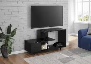 Tv Stand, 48 Inch, Console, Media Entertainment Center, Storage Drawer, Living Room, Bedroom, Black Marble Look Laminate, Contemporary, Modern