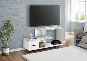 Tv Stand, 48 Inch, Console, Media Entertainment Center, Storage Drawer, Living Room, Bedroom, White Marble Look Laminate, Contemporary, Modern
