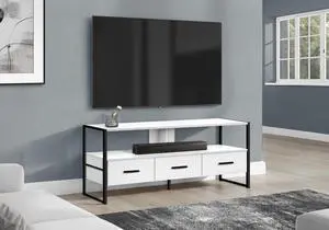 Tv Stand, 48 Inch, Console, Media Entertainment Center, Storage Drawers, Living Room, Bedroom, White Laminate, Black Metal, Contemporary, Modern