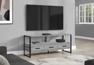 Tv Stand, 48 Inch, Console, Media Entertainment Center, Storage Drawers, Living Room, Bedroom, Grey Laminate, Black Metal, Contemporary, Modern