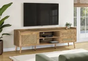 Tv Stand, 72 Inch, Console, Media Entertainment Center, Storage Cabinet, Living Room, Bedroom, Walnut Laminate, Wood Legs, Transitional