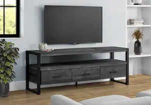 Tv Stand, 60 Inch, Console, Media Entertainment Center, Storage Drawers, Living Room, Bedroom, Black Laminate, Black Metal, Contemporary, Modern