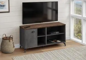 Tv Stand, 48 Inch, Console, Media Entertainment Center, Storage Cabinet, Living Room, Bedroom, Brown And Grey Laminate, Grey Metal, Contemporary, Modern