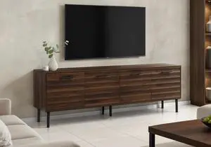 Tv Stand, 72 Inch, Console, Media Entertainment Center, Storage Cabinet, Brown Laminate, Black Metal, Transitional