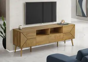 Tv Stand, 72 Inch, Console, Media Entertainment Center, Storage Drawer, Walnut Laminate, Mid Century, Modern