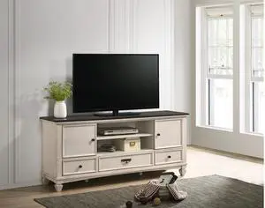 1pc Two-Tone Antique Finish 3 Drawers 2 Sliding Door Knob Pull Handle Vintage-inspired Metal Hardware Entertainment Console TV Stand