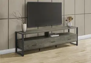 Tv Stand, 72 Inch, Media Entertainment Center, Storage Drawers, Dark Bronze Laminate, Black Metal, Contemporary, Modern