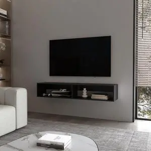 Central Floating media rack in melamine with two shelves,black