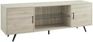 Mid-Century Modern 2-Door 70" TV Stand for 80" TVs with Glass Shelf - Birch