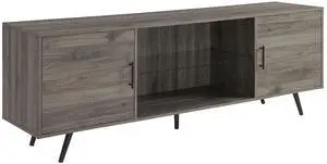 Mid-Century Modern 2-Door 70" TV Stand for 80" TVs with Glass Shelf - Slate Grey
