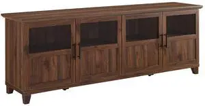 Transitional Half-Glass 4-Door 70" TV Stand for 80" TVs - Dark Walnut