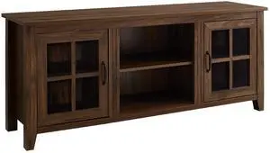Farmhouse Glass and Wood TV Stand for TVs up to 65 - Dark Walnut