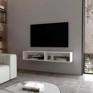 White 2-Shelf Central Floating Media Rack